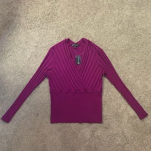 I.N.C. Violet 3/4 Sleeve Ribbed Top- Size Large